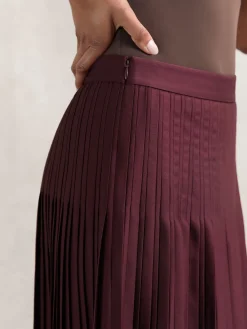 Reiss Savannah Pleated Midi Skirt Burgundy Best