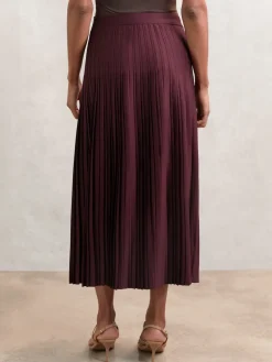 Reiss Savannah Pleated Midi Skirt Burgundy Best