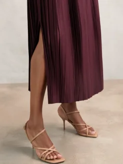 Reiss Savannah Pleated Midi Skirt Burgundy Best