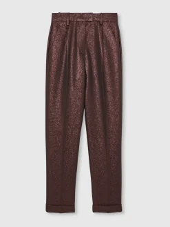 Reiss Sienna Tapered Metallic Suit Trousers with Cotton Burgundy Best