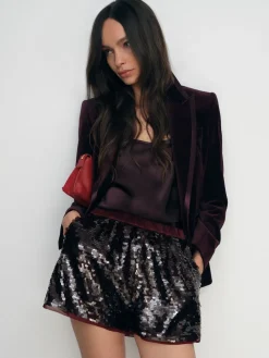 Reiss Burgundy Spence Sequin Shorts
