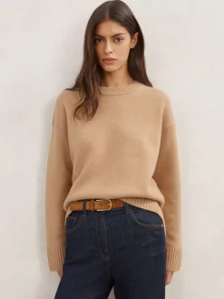 Reiss Camel Ella Wool-Cashmere Crew-Neck Jumper