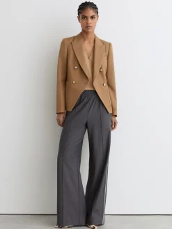 Reiss Gigi Wool-Blend Double-Breasted Blazer Camel Sale