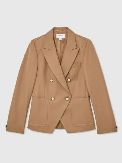 Reiss Gigi Wool-Blend Double-Breasted Blazer Camel Sale