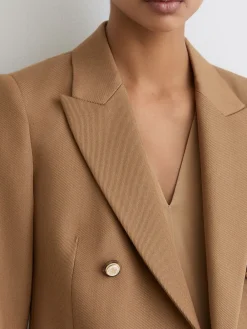 Reiss Gigi Wool-Blend Double-Breasted Blazer Camel Sale