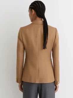 Reiss Gigi Wool-Blend Double-Breasted Blazer Camel Sale
