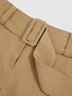 Reiss Camel Harper Cotton-Blend Belted Shorts With Linen Discount
