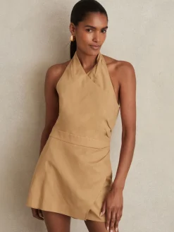 Reiss Camel Pia Lyocell Cotton Halter Skort Playsuit Clearance
