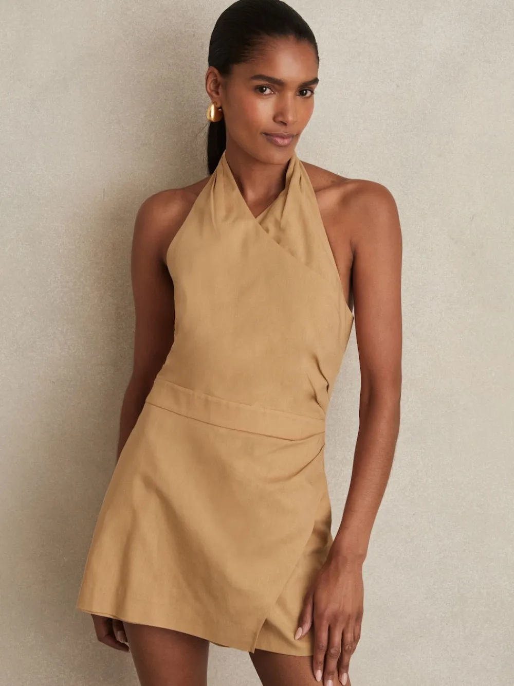 Reiss Camel Pia Lyocell Cotton Halter Skort Playsuit Clearance