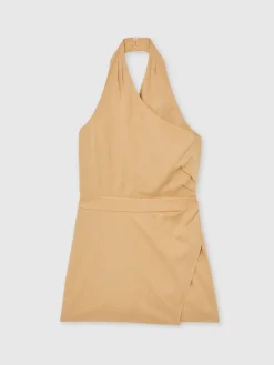 Reiss Camel Pia Lyocell Cotton Halter Skort Playsuit Clearance