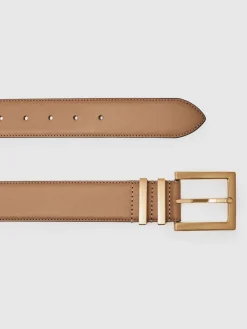 Reiss Brompton Leather Belt Camel/Taupe Sale