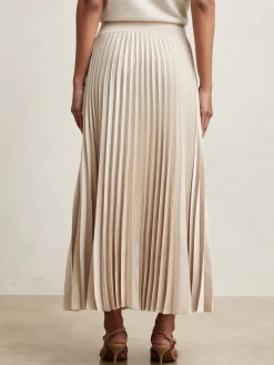 Reiss Seren Pleated Midi Skirt Champagne Neutral New