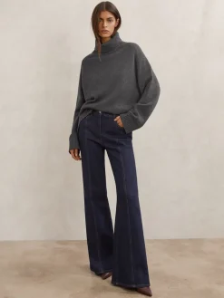 Reiss Charcoal Grey Brooklyn Wool-Cashmere Roll-Neck Jumper Outlet