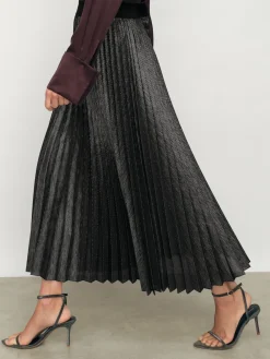 Reiss Charcoal Grey Taylor Metallic Pleated Midi Skirt Hot