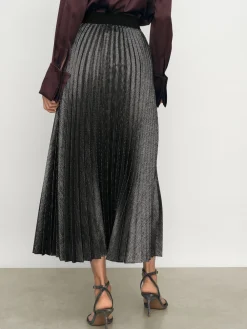 Reiss Charcoal Grey Taylor Metallic Pleated Midi Skirt Hot