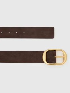 Reiss Chocolate Athena Suede Oval-Buckle Belt Online