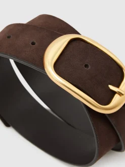 Reiss Chocolate Athena Suede Oval-Buckle Belt Online