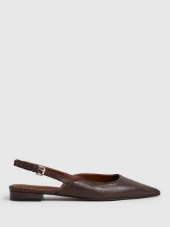 Reiss Chocolate Aubrey Leather Slingback Ballet Flats Online