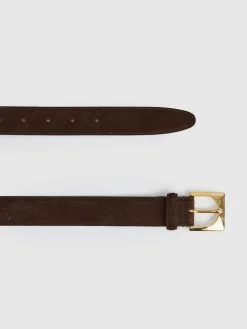 Reiss Chocolate Belinda Suede Square-Buckle Belt Hot