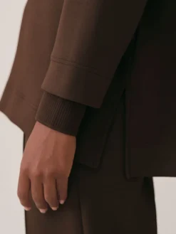 Reiss Chocolate Bernie Premium Interlock Open-Collar Sweatshirt Discount