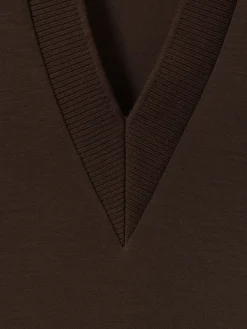 Reiss Chocolate Bernie Premium Interlock Open-Collar Sweatshirt Discount