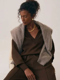 Reiss Chocolate Bernie Premium Interlock Wide-Leg Joggers Clearance