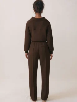 Reiss Chocolate Bernie Premium Interlock Wide-Leg Joggers Clearance