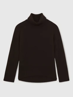 Reiss Chocolate Brown Brooklyn Wool-Cashmere Roll-Neck Jumper Sale