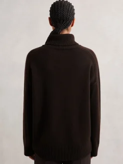 Reiss Chocolate Brown Brooklyn Wool-Cashmere Roll-Neck Jumper Sale