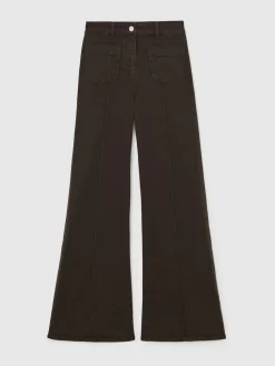 Reiss Chocolate Brown Sakura Petite Patch-Pocket Flared Jeans