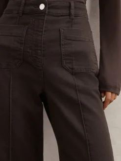 Reiss Chocolate Brown Sakura Petite Patch-Pocket Flared Jeans