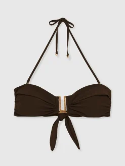 Reiss Carina Removable-Strap Bandeau Bikini Top Chocolate Clearance