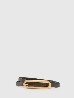 Reiss Chaya Suede Elongated-Buckle Skinny Belt Chocolate Sale