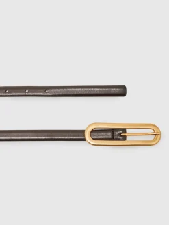 Reiss Chaya Suede Elongated-Buckle Skinny Belt Chocolate Sale