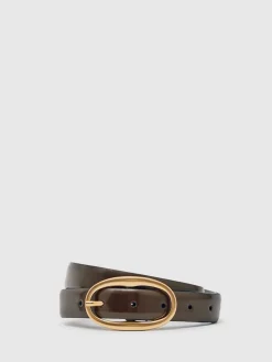 Reiss Drew Patent Leather Oval Buckle Belt Chocolate Sale