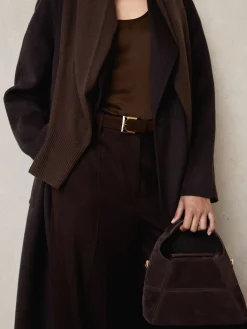 Reiss Drew Patent Leather Oval Buckle Belt Chocolate Sale