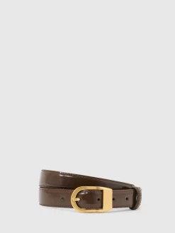 Reiss Hazel Leather Curved-Buckle Belt Chocolate