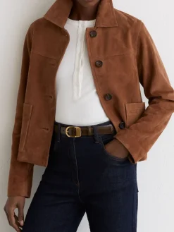 Reiss Hazel Leather Curved-Buckle Belt Chocolate