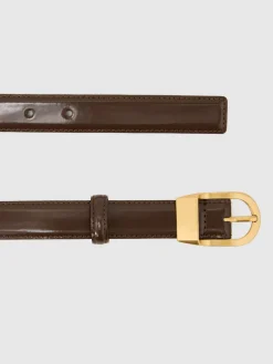 Reiss Hazel Leather Curved-Buckle Belt Chocolate