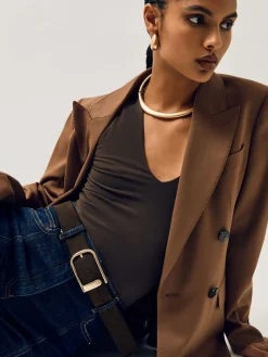 Reiss Iyla Suede Half Keeper Belt Chocolate Hot