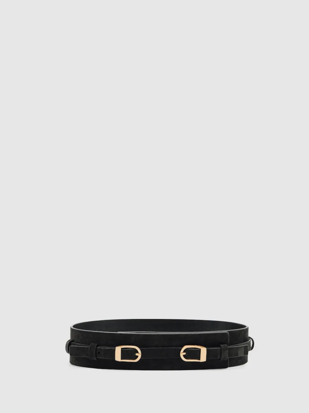 Reiss Chocolate Petula Suede Double-Buckle Corset Waist Belt Discount