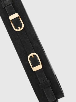 Reiss Chocolate Petula Suede Double-Buckle Corset Waist Belt Discount
