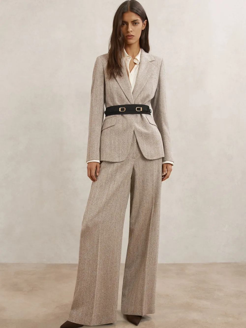 Reiss Chocolate Petula Suede Double-Buckle Corset Waist Belt Discount