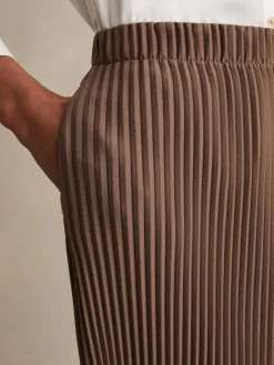 Reiss Pippa Pleated Jersey Midi Skirt Chocolate Outlet