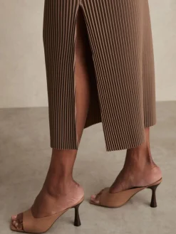 Reiss Pippa Pleated Jersey Midi Skirt Chocolate Outlet