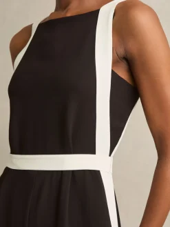 Reiss Salma Colourblock Wide Leg Belted Jumpsuit Chocolate/Cream