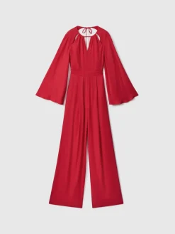 Reiss Coral Tania Cut-Out Flared Sleeve Jumpsuit