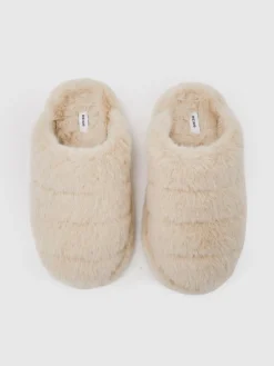 Reiss Andrea Faux Fur Slippers Cream Online