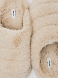 Reiss Andrea Faux Fur Slippers Cream Online