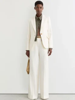 Reiss Cream Malin Wide-Leg Seam-Detail Trousers Outlet